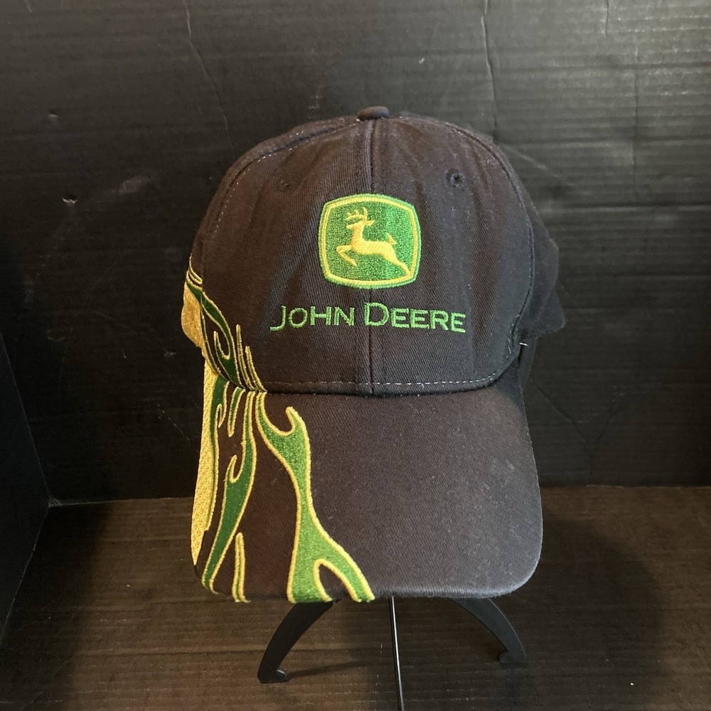 John Deere Flames Hat With Logo, Yellow/Green On Black , Adjustable